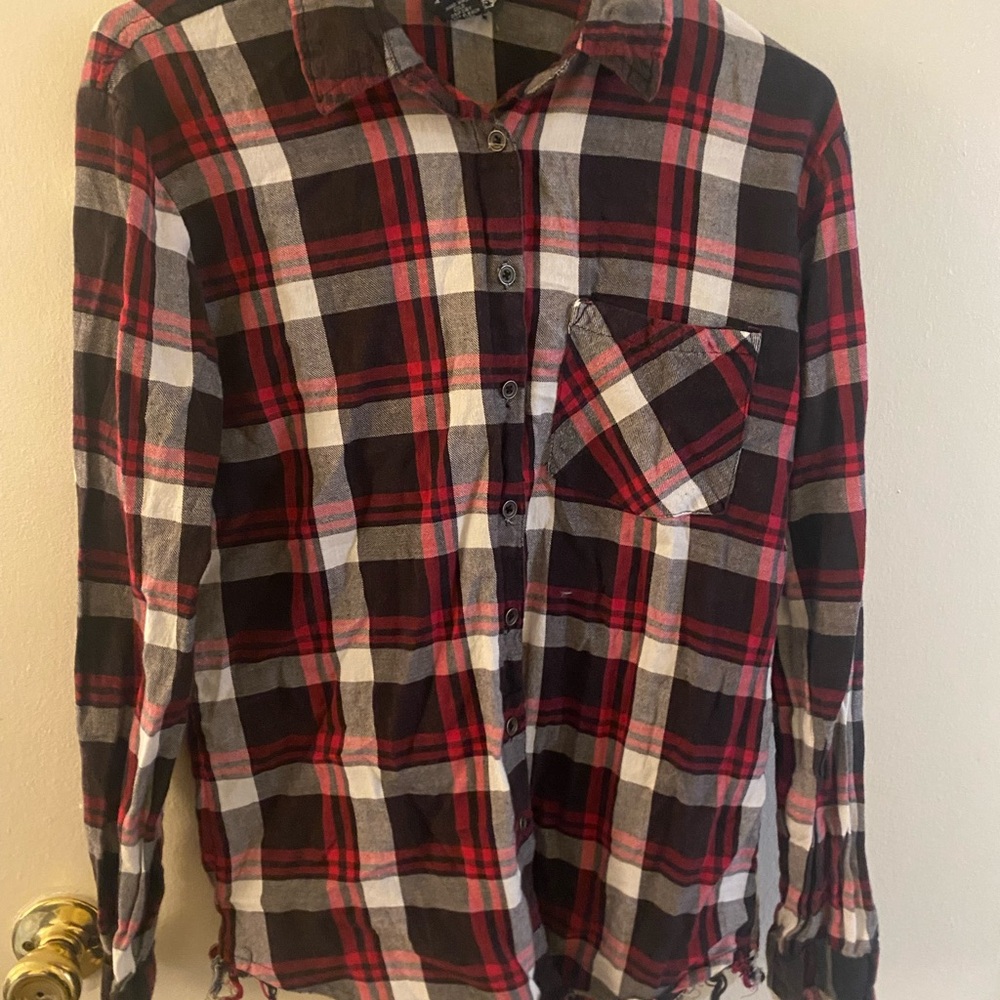 Angie Red Black and White Casual Button Down Shirt